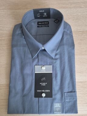 New Van Heusen Gray Poplin Fitted Dress Shirt Large 32/33